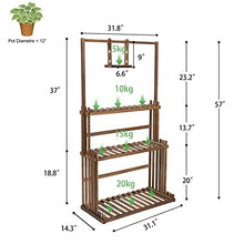 MIIKHI Plant Stand 3-Tier Hanging Wood Plant Stand Planter Shelves Flower Pot Organizer Rack Multiple Display Holder Shelf Indoor Outdoor Flower Stand