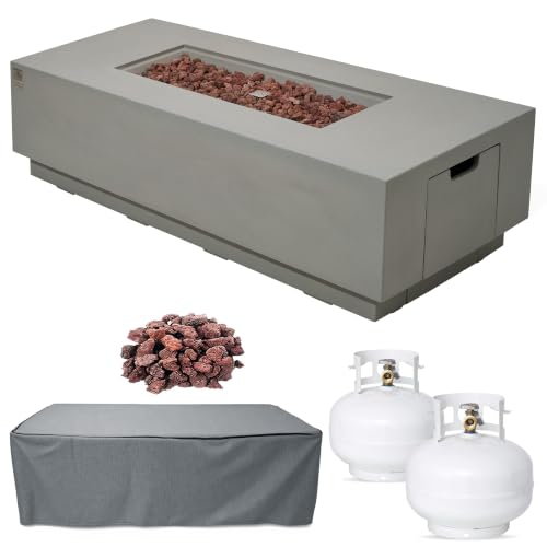 AMS 66" Rectangular Concrete Propane Gas Fire Pit Table only (Light Gray)