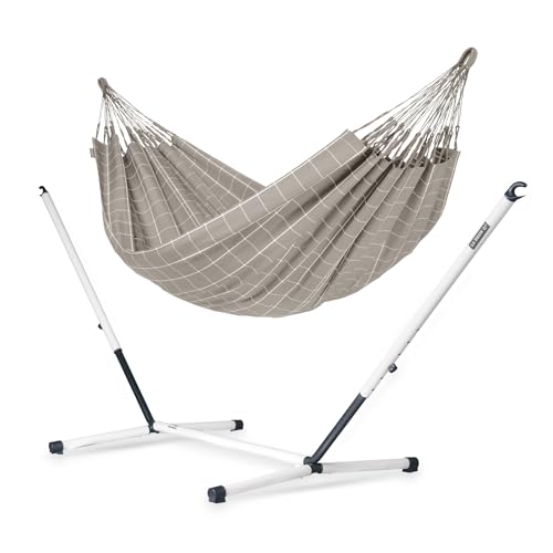 LA SIESTA® - XL King Brisa Classic Hammock & Nautico Steel Stand - Weather & Tear Resistant - Portable, Family Hammock w/Stand - Balcony Porch Garden Outdoor Indoor Hammock - Max 440 Lbs, Almond