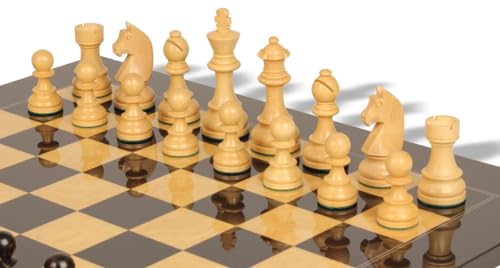 The Chess Store German Knight Staunton Chess Set Ebonized & Boxwood with Black & Ash Burl Board 3.75" King