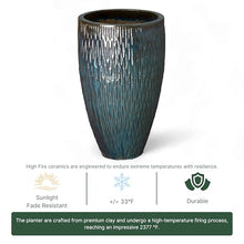 Emissary - Tall Rd Texture Pot Lg, 21" Wx35 H Teal Stoneware Round Planter with High-fire Treatment