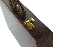 Zaza & Sacci Leather Backgammon Board Set 23" Large Attache Case Croco Brown
