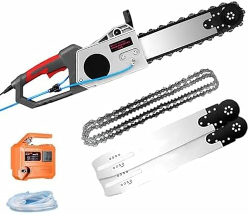 Electric Concrete Chain Saw, Handheld Wet Cutting Machine with Diamond Chain & Water Pump, Anti-Leakage Protection, Ideal for Cutting Concrete, Stone, Brick