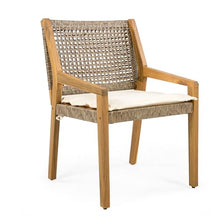 Merax 6 Piece Outdoor Wood Dining Chair with Cream Cushion Patio Furniture for Large Gatherings