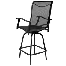 Flash Furniture Valerie All-Weather Swivel Patio Barstools with Footrest and Armrests, Modern Sling Outdoor Bar Height Stools, Set of 2, Black