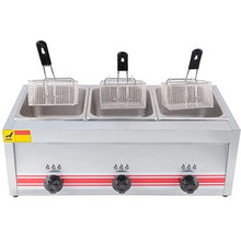 FANYING Professional Commercial Gas Fryer, Stainless Steel Lpg Fryer, Adjustable Firepower, Large Capacity Fryer, with Baskets and Lid, Easy Cleaning,Triplecylinder10l+10l+10l