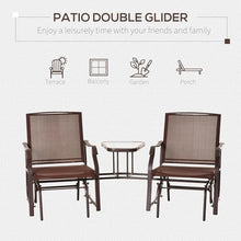 Outdoor Glider Bench&Chair, X&T 2 Person Patio Double Glider Rocker Chair with Metal Sliding Tracks, Patio Glider Swing Chair Loveseat with Sling Fabric and Center Table, for Porch Garden Lawn, Black