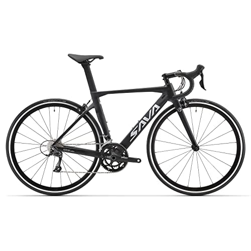 SAVADECK Carbon Road Bike with Shimano SORA R3000 18 Speed Derailleur System, Racing Bicycle - Black