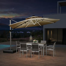 OROTLECT 12 FT Round Lighted Cantilever Umbrella With Base,Beige