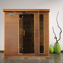 Blue Wave Radiant Saunas 4-Person Cedar Infrared Sauna with 9 Carbon Heaters, Chromotherapy Lighting, Oxygen Ionizer, Music System