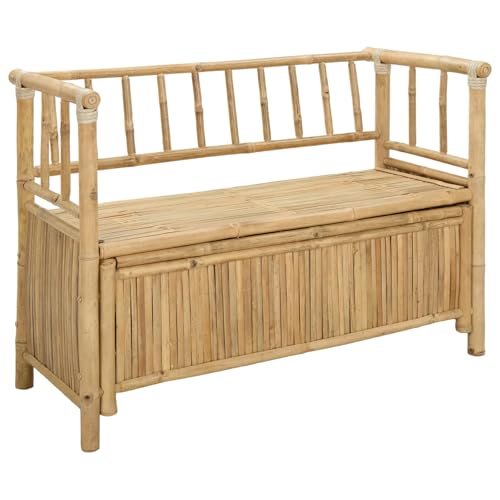 HKTMGDNG Bamboo Garden Storage Bench, 43 Inch Natural Patio Loveseat