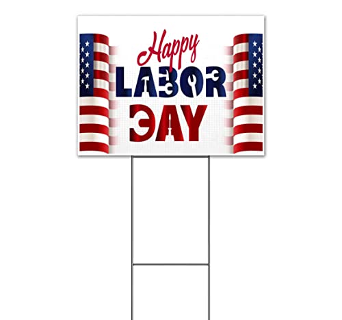 TampaPrinting Happy Labor Day Yard Sign 18" x 24" with Metal Step Stake