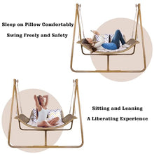 Hammock Swing Chair with Stand for Indoor,Outside, Anti-Rust Wood-Colored Frame 570 lbs Capacity with Cushion Oversized Double Hammock Chair for Balcony Patio Bedroom