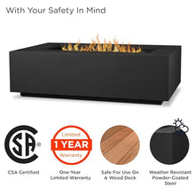 Real Flame Aegean 50in Rectangle Propane or Natural Gas Fire Pit Table, 50,000 BTU, Powder-Coated Steel, Push-Button Ignition, Lava Rock, Storage Cover, Stainless Steel Burner with Lid - Black
