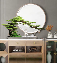 Artificial Bonsai Tree with Lamp Ring, Realistic Bonsai Green Plant Zen Garden, Chinese Welcome Pine Bonsai Ornaments for Home Office Decoration Desktop Display,B4