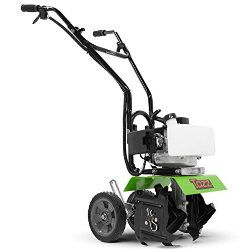 Tazz 35351 Garden Cultivator, 33cc 2-Cycle Viper Engine, Gear Drive Transmission, Adjustable Height Wheels, Green