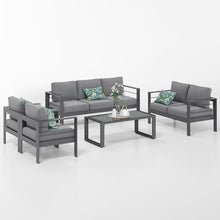 Solaste 5-Piece Aluminum Patio Furniture Set Modern Outdoor Sectional Sofa with Cushions and Glass Table Grey