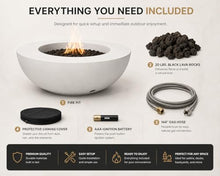 Golden Flame 42 Inch Round Natural Gas Fire Pit – GFRC Outdoor Fire Bowl with 65,000 BTU Stainless Steel Burner, Push Button Ignition & Protective Cover – Modern Patio Fire Table – Sand