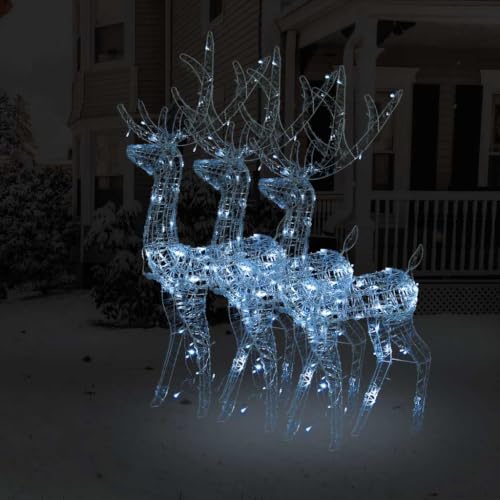 3 Pcs Acrylic Reindeer Christmas Decorations 47.2 Inch Large Pre-lit LED Cool White Glowing Reindeer Set for Outdoor Garden Yard Lawn Holiday Display