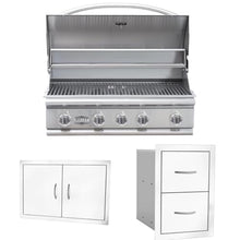 Bullet by Bull Stainless Steel Outdoor - Built-In Natural Gas Grill -Outdoor Kitchen Island Bundle - Includes 5 Burner BBQ, Double Access Door & Double Storage Drawer