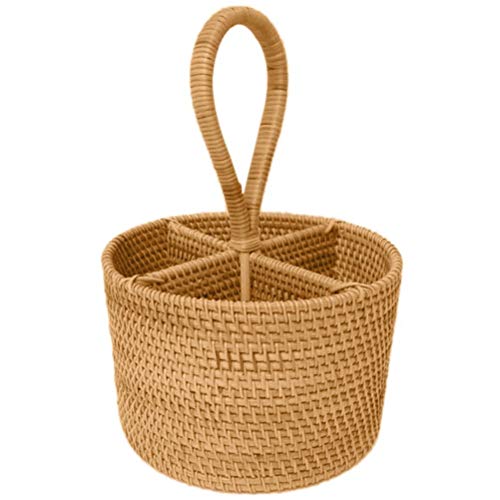 VUBYSG Hand-Woven Rattan Storage Basket Portable Round Four-Grid Fruit Basket Gourmet Orchard Needed,