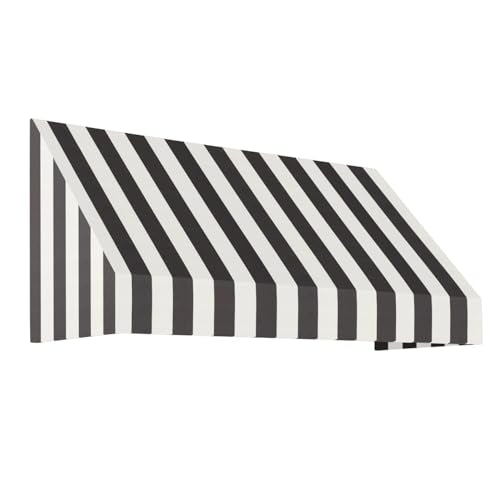 Awntech 5' New Yorker (64.5"-18"-36") Fixed Awning with Rigid Valance, Black/White Stripe
