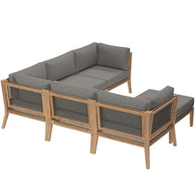 Modway Clearwater Outdoor Patio Teak Wood 6-Piece Sectional Sofa in Gray Graphite