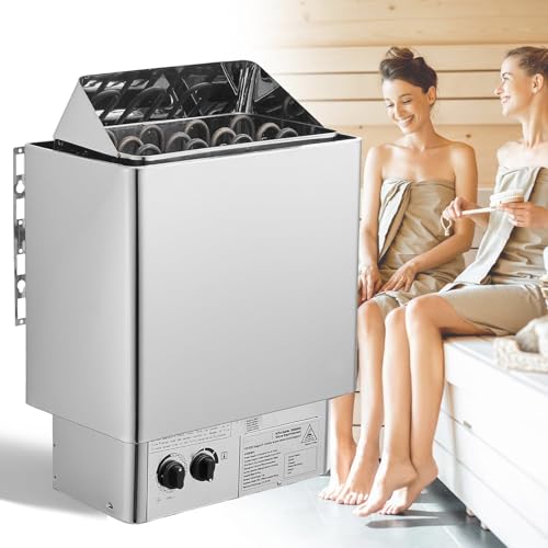 AETEREOS Electric Sauna Heating Stove, 110V, Stainless Steel Sauna Heater with Timer & Temperature Adjustable, Wet and Dry Bath Sauna Oven with Internal Controller, for Home Hotel Spa 9KW