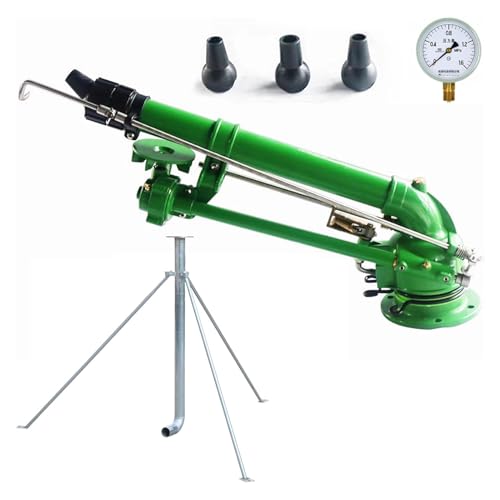 Farm Irrigation Sprinkler On Tripod Base, 2" Impulse Tripod Sprinkler, 0°-48° Elevation Angle Adjustable, 360° Rotary Large Area Watering Spray