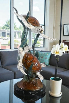 NIFAO Sea Turtle, Marine Life Medium Bronze Statue, 17" L x 18" W x 33" H