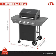 Megamaster Propane 4-Burner Gas Grill, Side Table wiht Warming Rack & Hook
