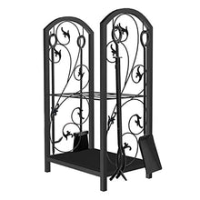 WXPWAMZ Outdoor Fireplace Firewood Rack Steel Fire Wood Racks with 4 Hooks, Double Layer Log Stacker Stand for Outdoor Indoor Chimney/Lumber Store/Backyard