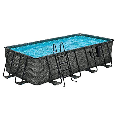 Funsicle Oasis Designer Rectangular Above Ground Pool with Accessories Dark Herringbone Gray