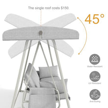 KEIKI 3-Seat Patio Swing with Canopy, Convertible Outdoor Porch Swing Chair with Thick Cushions, 3-in-1 Heavy-Duty Steel Frame Swing Bench for Patio Garden Backyard, Champagne White