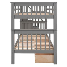 BIADNBZ Twin Over Twin Bunk Bed with Stairs and Storage Drawers Grey