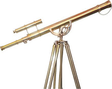 Antiqueex Vintage Nautical Telescope 65" Adjustable Wooden Tripod Shiny Brass Finish