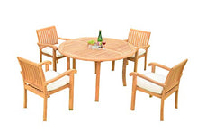 OnlineTeakFurniture 5 PC A Grade Outdoor Patio Teak Dining Set - 48" Round Table & 4 Stacking Arm Chairs Brown