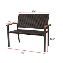 Rattan Patio Garden Bench, Outdoor Wicker Rattan Bench, Rattan Loveseat Set Chair Curved Backrest and Armrest, Ideal for Outdoor, Porch, Patio Furniture Chair w/Rattan Style