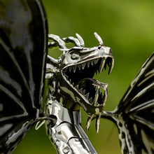 Zaer Ltd. Metal Dragon Rocking Garden Stake, Kinetic Wind Decor, Metallic Black Finish, Moving Wings (Tail to the Side Dayfyre)