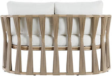 Meridian Furniture 55005Cream-L San Pietro Collection Art Deco Outdoor Patio Loveseat with Rich Natural Finish Aluminum Teak, Water Resilient Olefin Fabric, 60.5" W x 33.5" D x 32" H, Cream