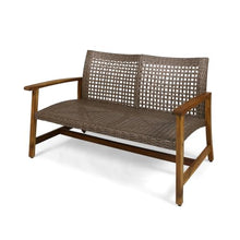 Hassyee Acacia Wood Loveseat for Two Person, Outdoor Furniture with Woven Wicker Backrest and Seat for Backyard, Balcony, Poolside, Outdoor, Classic Chair with Wooden Armrests for Garden (Natural)