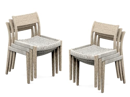 WholesaleTeakFurniture Qty 6 - Grade-A Teak Wood Luxurious Solo/Single Amilo Weathered Teak Stacking Armless Chairs #26AMAL