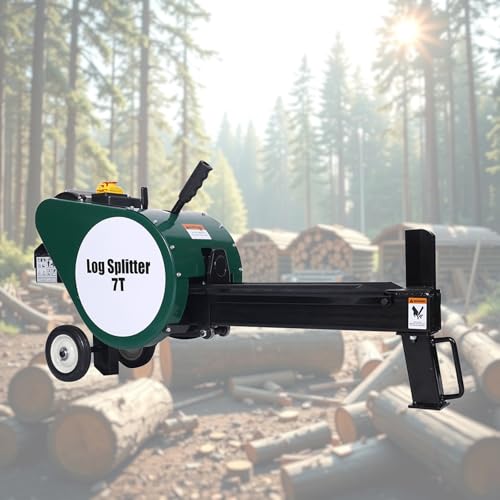 Log Splitter 7 Ton, Wood Splitter Electric Powered, Electric Firewood Splitting Machine with Double Flywheel, Electric Log Splitter with 2 HP Powerful for Gardening & Forestry (Dark Green 7 Ton)