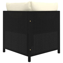 HKQWPBF 3 Piece Poly Rattan Patio Lounge Set with Cushions and Footstool, Outdoor Modular Seating with Removable Washable Covers, Black