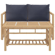 XHNIFBN 2 Piece Bamboo Patio Lounge Set with Dark Gray Cushions, Rustic Outdoor Furniture Set Includes 45.3 Inch Garden Bench and Coffee Table for Backyard, Porch, and Balcony Seating