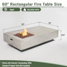 Rectangular Propane Fire Pit Table with 50000 BTU Output, Concrete Outdoor Gas Fireplace with Electronic Ignition, Stainless Steel Burner, Lava Rock, Weather Cover for Patio Backyard Garden Deck