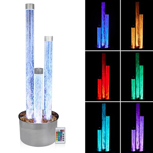 Alpine Corporation 54" Tall 3 Tier Indoor and Outdoor Water Acrylic Bubble Fountain for Home, Office, and Patio Decor, with Remote and 16 Color LED Lights, Silver Base