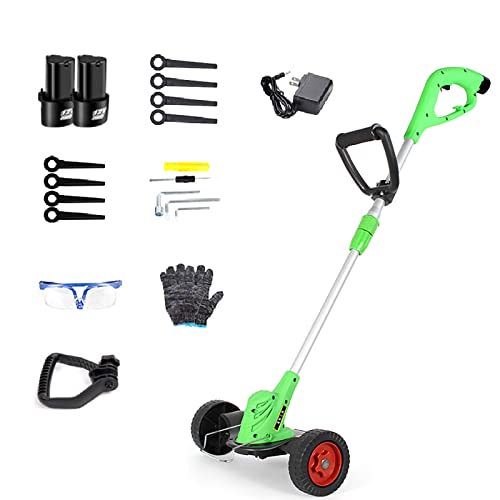 Electric Lawn Mower, 3000mA Battery 2 Styles Blade Rechargeable Cordless Lawn Mower with Rollers Retractable 80cm~120cm Steering 180° Household Small