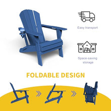 Kingdura Foldable Adirondack Chairs Set of 4, Portable HDPE All Weather Resistant Outdoor Patio Chair, Wooden Textured with Cup Holder, 380LBS Capacity for Poolside, Backyard, Fire Pit (Navy Blue)