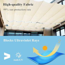Asiwnshw Retractable Wave Shade Sails with LED Lights Strip & Mounting Kit, Outdoor Sun Shade Canopy Pergola Cover, Waterproof Sun Protection Patio Awning, Beige(5'x26')